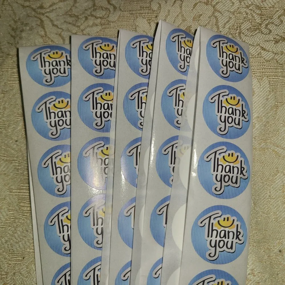 200 THANK YOU Stickers Blue Smiley 1